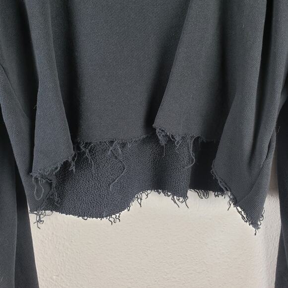 Current Elliott Women's L Acture Cropped Sweater Black Distressed‎ Frayed Grunge - Picture 3 of 10